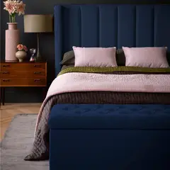EKONOMODO COLOMBIA - Combo Julieta Queen Cabecero + Base Cama + Puff Baúl Azul