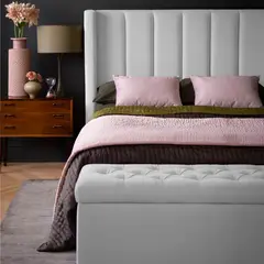 EKONOMODO COLOMBIA - Combo Julieta Queen Cabecero + Base Cama + Puff Baúl Gris Perla