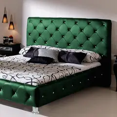 EKM DESIGN - Combo Zafiro Cabecero + Base Cama Capitoneado Queen Verde Esmeralda