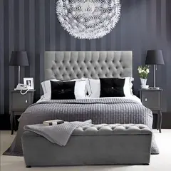 EKONOMODO COLOMBIA - Combo Paris Doble Cabecero + Base Cama + Puff Baúl Gris Plata