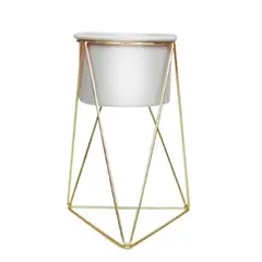 RENOVEMOS - Base Con Patas Para Matera Metal Piramidal Oro 31X80X40Cm + Matera Blanco