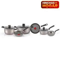 IMUSA - Juego De Ollas / Batería De Cocina 10 Piezas Antiadherente Happy Talent Gris