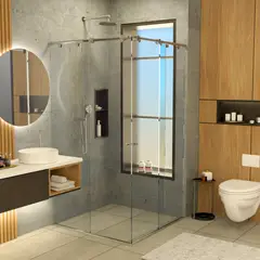 AMBIENTES Y SOLUCIONES - División De Baño 80+100 cm x 180 cm Premium Barra Escua 6 mm