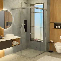 AMBIENTES Y SOLUCIONES - División De Baño 90+90 cm x 180 cm Platinum Corre Escua 6 mm