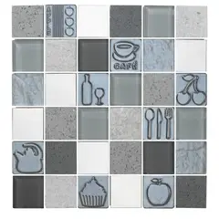 DAR CERAMICS - Mosaico Vidrio Acero Inoxidable 3d Kitchgrey 30x30cm Gris