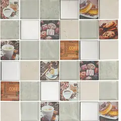 DAR CERAMICS - Mosaico Vidrio Marmol Acero Inoxidable Coffee 30x30cm Beige