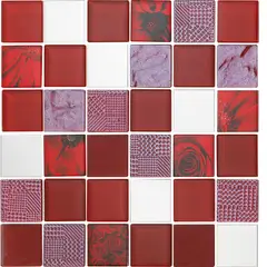 DAR CERAMICS - Mosaico Vidrio Acero Inoxidable Flowers 30x30cm Rojo
