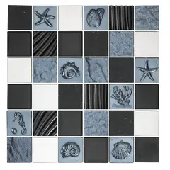 DAR CERAMICS - Mosaico Vidrio Acero Inoxidable 3d Mari 30x30cm Negro