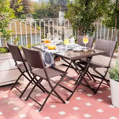 JUST HOME COLLECTION - Juego Comedor Exterior 4 Puestos Ratán Sintético Wengue Parma