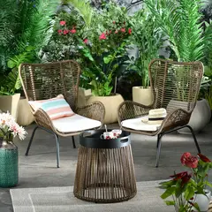 undefined - Juego de Balcón / Bistro / Patio Exterior 3 Piezas Ratán Sintético Roques Café/Negro