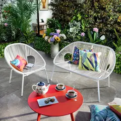 JUST HOME COLLECTION - Sofá Exterior Doble Rattan Sintético Blanco