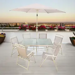 undefined - Juego Comedor Exterior 6 Puestos Metal / Textil Con Parasol Taupe Santa Lucia
