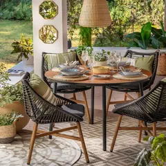 JUST HOME COLLECTION - Juego Comedor Exterior 4 Puestos Aluminio Negro Bruselas