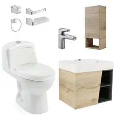 CORONA - Combo Fussion : Sanitario Redondo Smart + Mueble Fussion + Lavamanos Fussion + Grifería Cascade + Accesorios Cascade