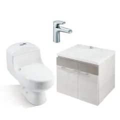 CORONA - Combo de Baño Elipse: Sanitario Montecarlo + Mueble Elipse 60 cm+ Lavamanos Elipse + Grifería Cascade