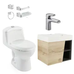 CORONA - Combo Fussion : Sanitario Smart + Mueble Fussion Vital + Lavamanos Fussion + Grifería Cascade + Accesorios Cascade