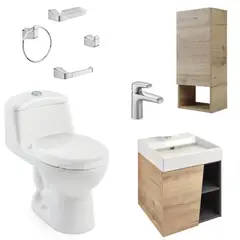 CORONA - Combo Fussion : Sanitario Smart + Mueble Fussion 45 cm Vital + Lavamanos Fussion + Gabinete Plus + Grifería Cascade + Accesorios Cascade