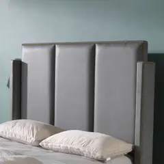 KAIU HOME - Combo Paris Basecama + Cabecero + Colchón Queen 160X190 Cuero Sintetico Gris