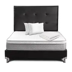 KAIU HOME - Combo Plus Base Cama + Cabecero + Colchón + Almohada + Protector Doble Negro