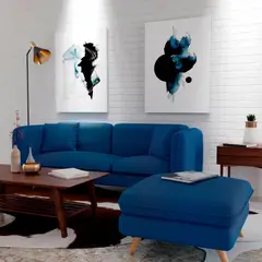 KAIU HOME - Sofá Classic 3 Puestos 180x80x72 + Puff 54x54x42 Tela Azul