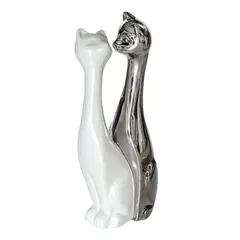 MARRES - Escultura Gato X 2 29.5 Cm Blanco Plata Aspen
