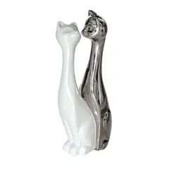MARRES - Escultura Gato x 2 29.5 cm Blanco Plata Aspen