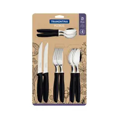TRAMONTINA - Juego De Cubiertos Plenus Con Láminas De Acero Inoxidable Negro 16 Piezas