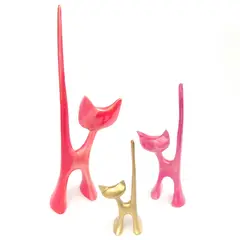 PLINI - Gatos Set x 3 Rojo - Rosa - Dorado 20/27/38cm Poliresina