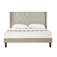 undefined - Combo Otoño Base Cama + Cabecero + Colchón Sencillo 100x190 Tela Beige