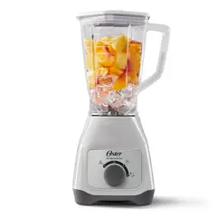 OSTER - Licuadora con Control de Perilla 2 Velocidades + Pulso, Vaso de Plástico 1.25 Litros, Color Blanco
