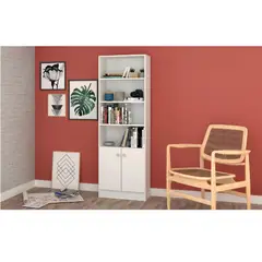 BRV MOVEIS - Biblioteca 4 Repisas 2 Puertas 65x182.5x31 Blanco