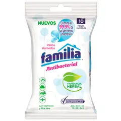 FAMILIA - Paños Húmedos Antibacteriales Personas 10 Unidades