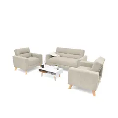 HOGAR VENECIA - Juego de Sala Barza 2 Poltronas Tela + Mesa de Centro Taupe