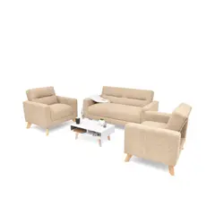 HOGAR VENECIA - Juego de Sala Barza 2 Poltronas Tela + Mesa de Centro Beige
