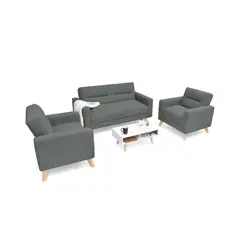 HOGAR VENECIA - Juego de Sala Barza 2 Poltronas Tela + Mesa de Centro Gris