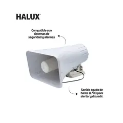 HALUX - Sirena de Seguridad Alámbrica 110V AC 30W Color Blanco