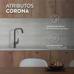 CORONA - Grifería Lavaplatos Ultraahorradora Monocontrol Liquid Níquel    Consumo 5.7 l/min