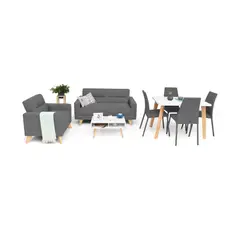 HOGAR VENECIA - Juego de Sala Barza + Juego de Comedor 4 Puestos Lugo M /Venecia Tela Gris