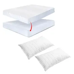 ENERGY PLUS - Combo Protector De Colchón Antifluido Sencillo + 2 Almohadas