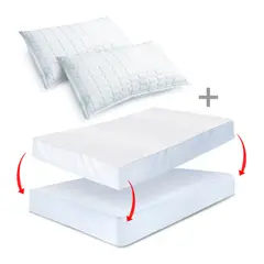 ENERGY PLUS - Combo Protector de Colchón Antifluido Sencillo + 2 Almohadas