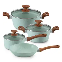 ILKO - Batería de Cocina 7 Piezas Aluminio Granito Cerámica Menta