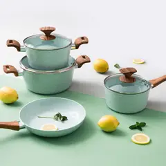 ILKO - Batería de Cocina 7 Piezas Aluminio Granito Cerámica Menta