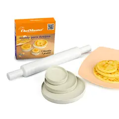 CHEF MASTER - Moldes x3 para Arepas + Rodillo 24cm Amasar