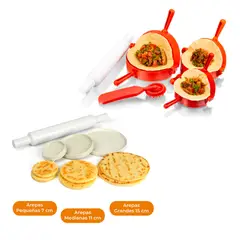 CHEF MASTER - Combo 3 Moldes Empanadas + 3 Moldes Arepas + Rodillo