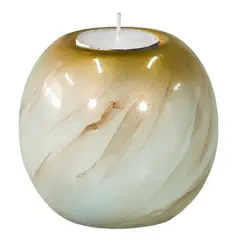 MARRES - Portavela Redondo Cerámica Calacata 9.5x10 Centímetros Oro
