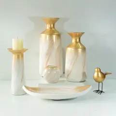 MARRES - Portavela Redondo Cerámica Calacata 9.5x10 Centímetros Oro