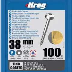 KREG - Tornillos 38mm/1 1/2pulg R/Fina6 Cab Pa Paqx100