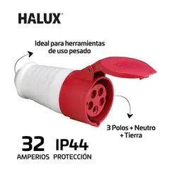 HALUX - Toma Aérea Industrial 5 Polos Tapa Protección Ip44