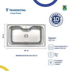 TRAMONTINA - Lavaplatos Rectangular Prime en Acero Inoxidable 86x50 cm