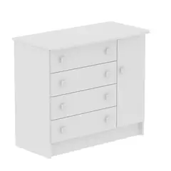 MUEBLES 2020 - Cómoda San Pablo En Mdp 4 Cajones Y Una Puerta Color Blanco 93X79.5X45 Cm